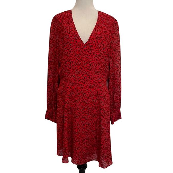 Alice + Olivia Polly Fit and Flare Dress Womens Large Red Black Leopard Print - Picture 2 of 7